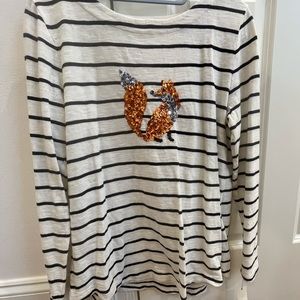 NWT Medium Talbots Long Sleeved Striped Fox Sequin Shirt 100% Cotton Shirt